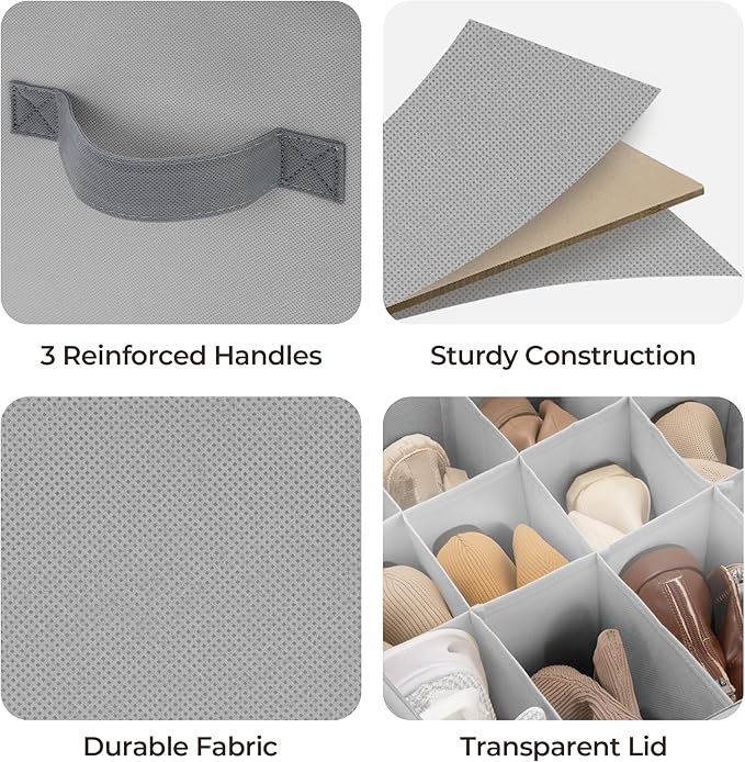 Cupic Cupid 2 Pack Shoe Organizer for Closet, Fits up to 12 Pairs, Shoe Cubby Storage Containers with Clear Cover, Grey