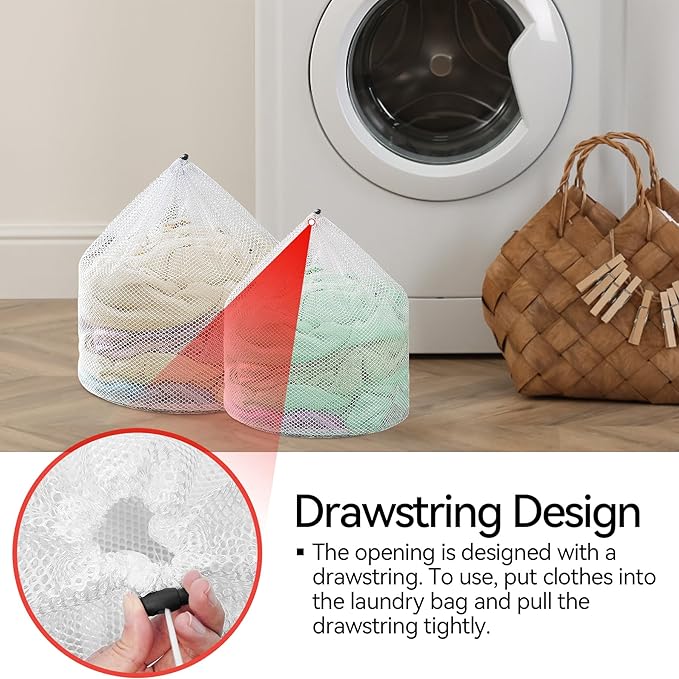 6Pcs Laundry Mesh Wash Bags, Drawstring Net Laundry Bag for Washing Machine, Mesh Laundry Wash Bags for Home Dorm Hotel Travel Use