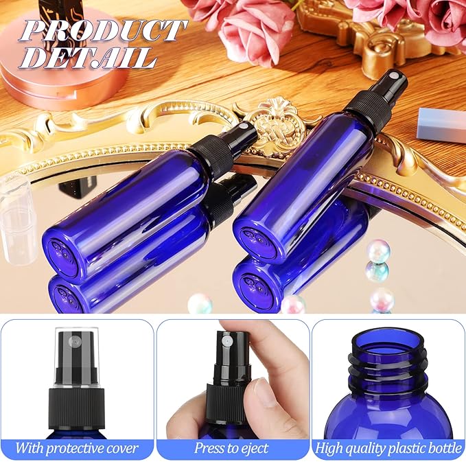 Nuogo 100 Pack 2 Oz Plastic Spray Bottles Reusable Mini Travel Size Perfume Refillable Mist Sprayer Empty Spritz Bottle for Household Use Essential Oil Cleaning(Blue)