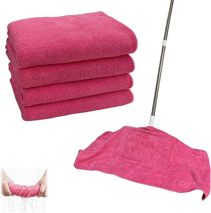 4/8 Pcs Extra Large Microfiber Cleaning Cloths – 30x20 in Mop Towels for Floor Cleaning, Reusable, Lint-Free Floor Rags, Color-Coded, pano de Chao, trapos para trapear (4, Pink)
