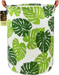 HUNRUNG Laundry Hamper,Large Canvas Fabric Lightweight Storage Basket Toy Organizer Dirty Clothes Collapsible Waterproof for College Dorms, Children Bedroom,Bathroom (Round Leaf)