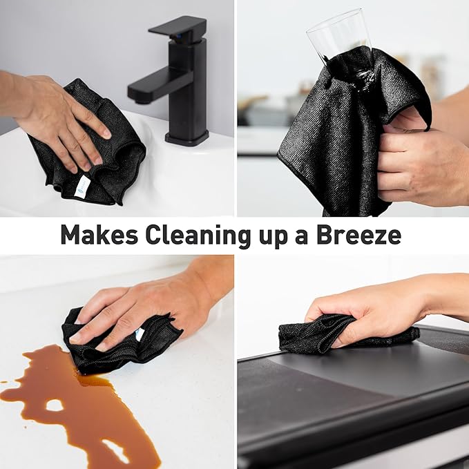 WEAWE Black Microfiber Cleaning Cloth 13"x13", Ultra Soft Absorbent Microfiber Cleaning Rags for Housekeeping Cleaning Supplies, Lint Free Reusable Cleaning Cloths for House Washable, Pack of 12