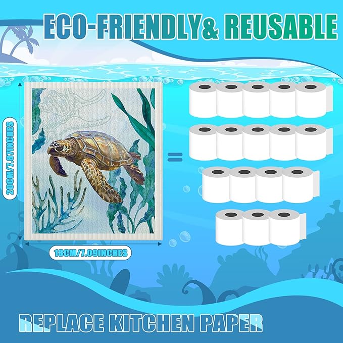 6 Pcs Swedish Kitchen Dish Towels Kitchen Cloths Reusable Sponge Cleaning Cloths Absorbent Dish Cloth Quick Drying Washable Cleaning Wipes No Odor Hand Towel (Marine Life)