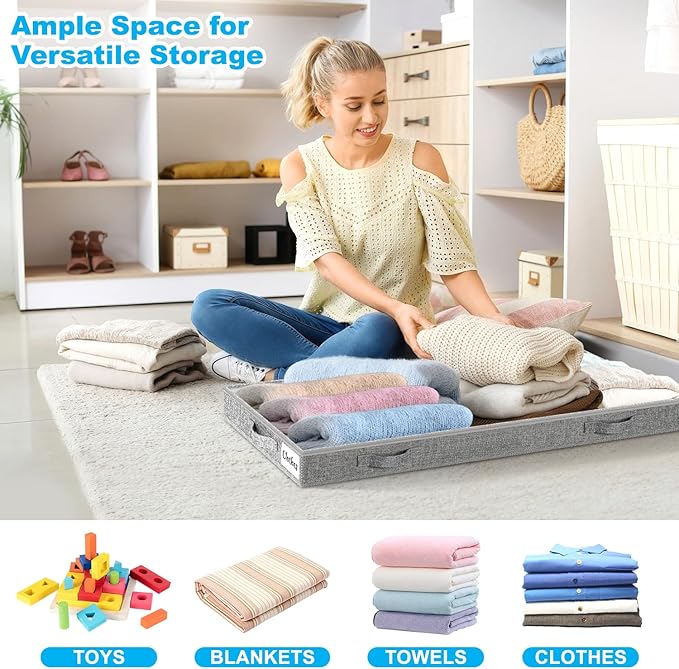 4 Inch Low Profile Under Bed Storage Drawer 4 Pack, Lightweight Underbed Clothes Storage Container Bins with NO STURCTURE, Shallow Storage Bag for Dorm & Home, With Clear Lids & Water-Resistant Fabric