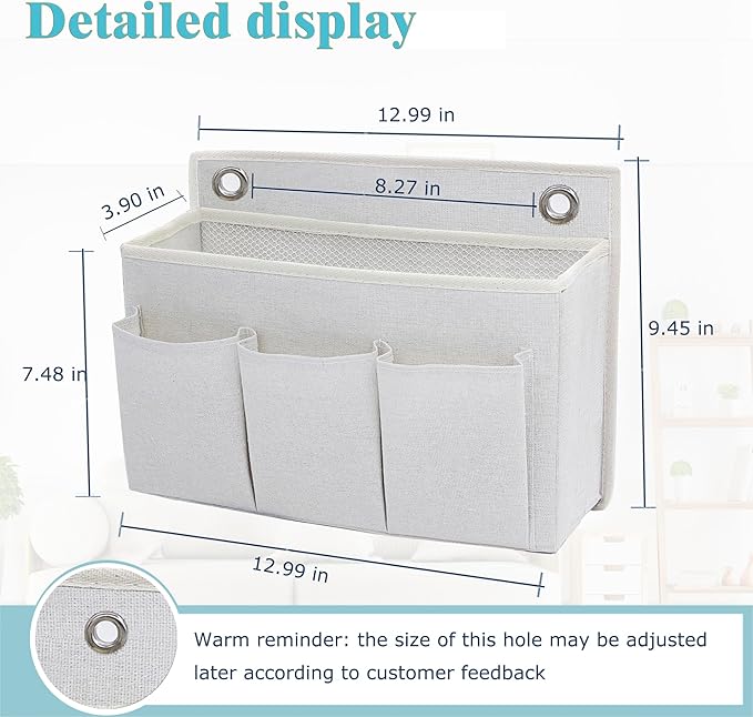 Someteth Wall Hanging Organizer Bag/Hanging Baskets with Large Mesh Compartment & 3 Pockets，Over the Door Organizer Space Saving Storage for Bedroom,RV Camper, Closet (White- 1 Pack)