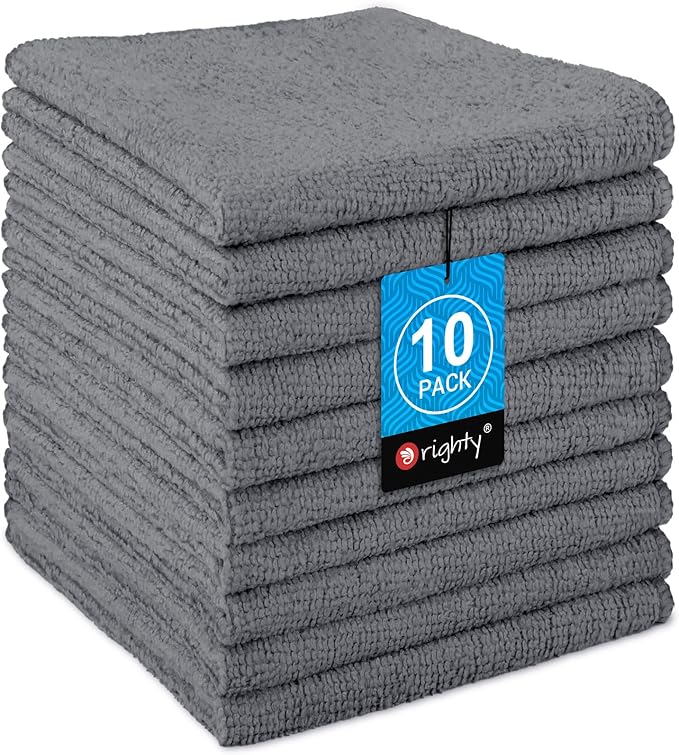 Orighty Washcloths Towels Set 10 Pack, Highly Absorbent and Soft Feel Microfiber Face Cloths, Multi-Purpose Wash Cloths & Hand Towels for Bathroom, Hotel, Spa, and Gym, 11.5x11.5 Inch, Grey