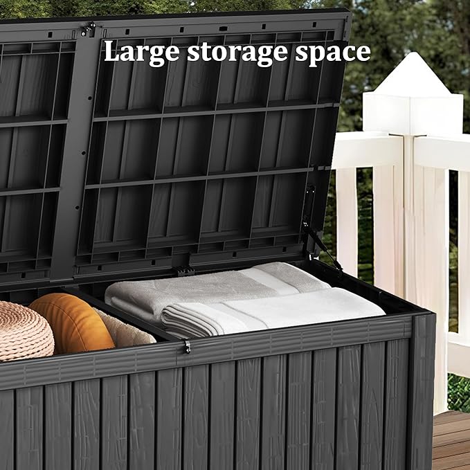 180 Gallon Lockable Resin Outdoor Storage Box, Waterproof & Weather Resistant Deck Box for Patio Cushion, Garden Tools & Pool Accessories, Black