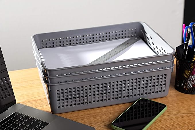 Plastic Organizing Baskets/Storage Tray Baskets,6-Pack,Gray