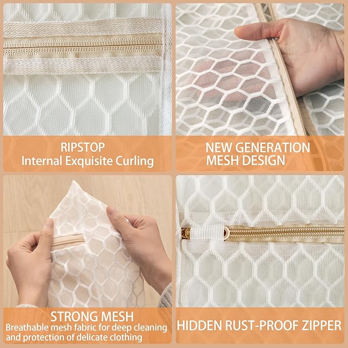 6 Pack Laundry Bag, Durable Big Honeycomb Mesh Laundry Bags Suitable for Delicate Clothes Washing (3 Large, 3 Medium) White