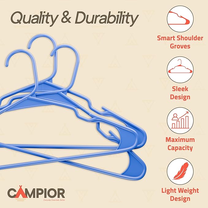 Plastic Clothes Hangers – Heavy Duty Hanger Set, for Organizing Clothes, Dresses, and Coat, Holds Up to 5 lbs, Space-Saving Hangers with Non-Slip Shoulder Grooves, Pack of 20, Blue