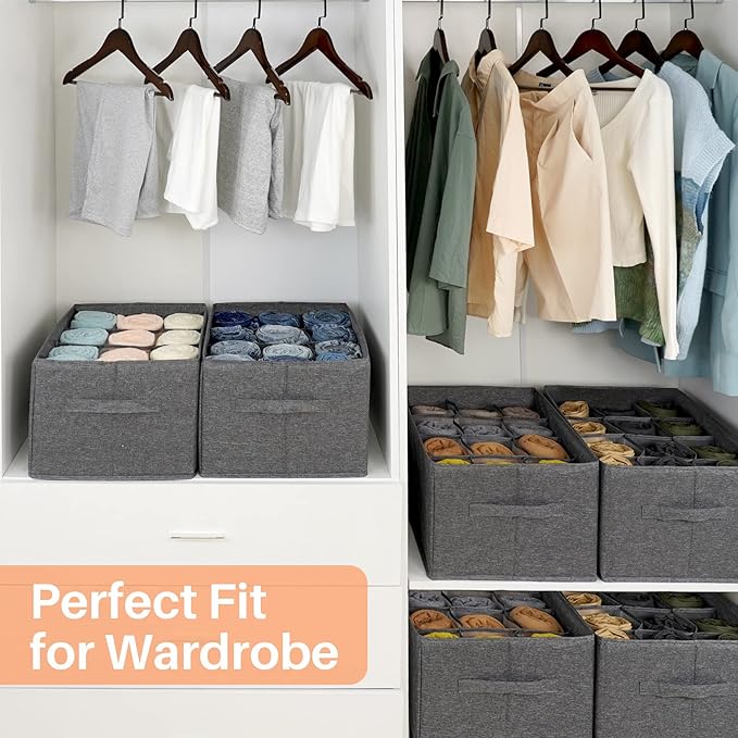 2Pcs Closet Organizers and Storage Bins for Clothes - 12 Cell Drawers Organizer Grid Storage Box for Jeans Pants Sweater Towel T-shirts, Wardrobe Shelf Dividers Closets Organization