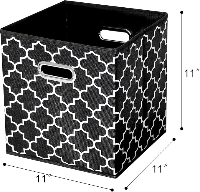 Fabric storage bins Cubes, Fabric Cube Organizer with Handle, Foldable Cube Bins for Cloth or Accessary Storage, 11x11x11 set of 6,Black Light