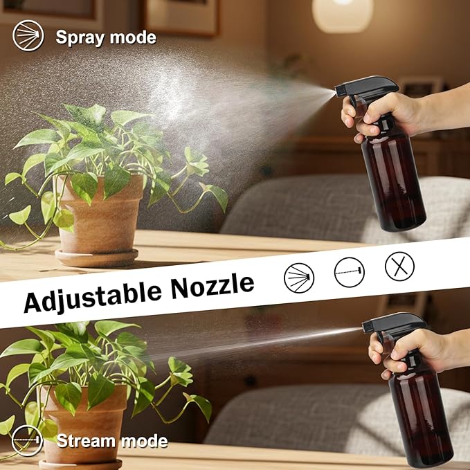 Glass Spray Bottles 16.9oz Empty Spray Bottle Mist/Stream Spraying Small Refillable Containers for Hair Care, Cleaning Solutions, Plants, Essential Oils 1 Pack (Brown-1, 16.9oz)