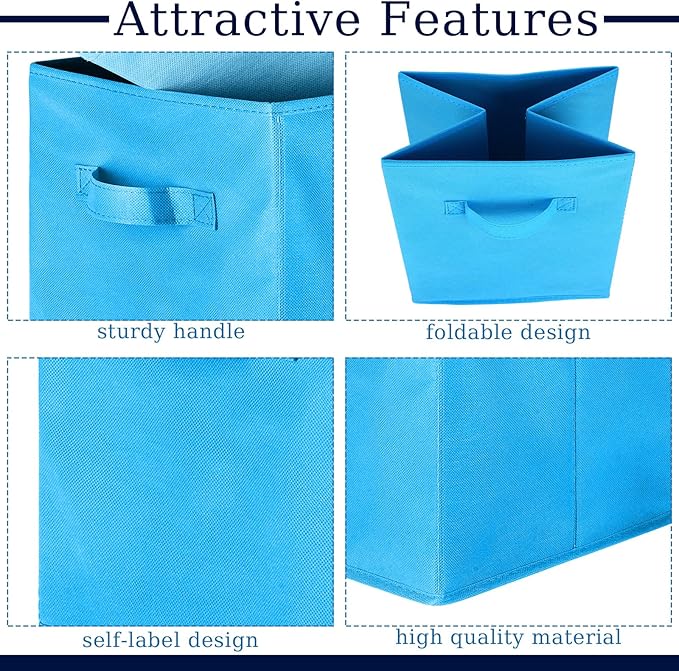 Karenhi 11 x 10. 5 x 10. 5 Blue Storage Cube, 6 Pack Fabric Cube Storage Bins Organizer Box, Collapsible Baskets with Handles Foldable Shelf for Cloth Toys Home Room Closet, Pack of 6