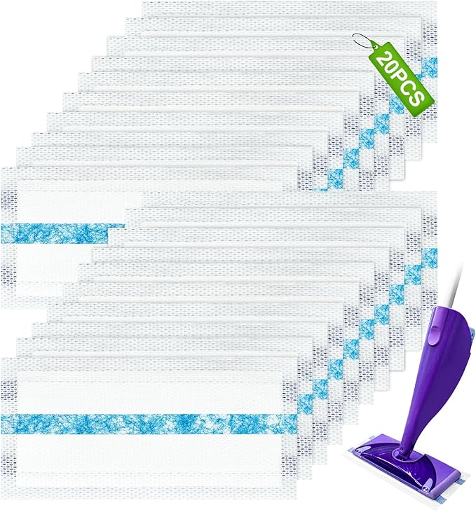 Mop Pads Refills Compatible with Swiffer WetJet Hardwood and Floor Spray Mop,20 Count Disposable Heavy Duty Mop Refill Pads with Scrub Strip,Thick and Absorbent Multi Surface Wet&Dry Mop Pad Refills