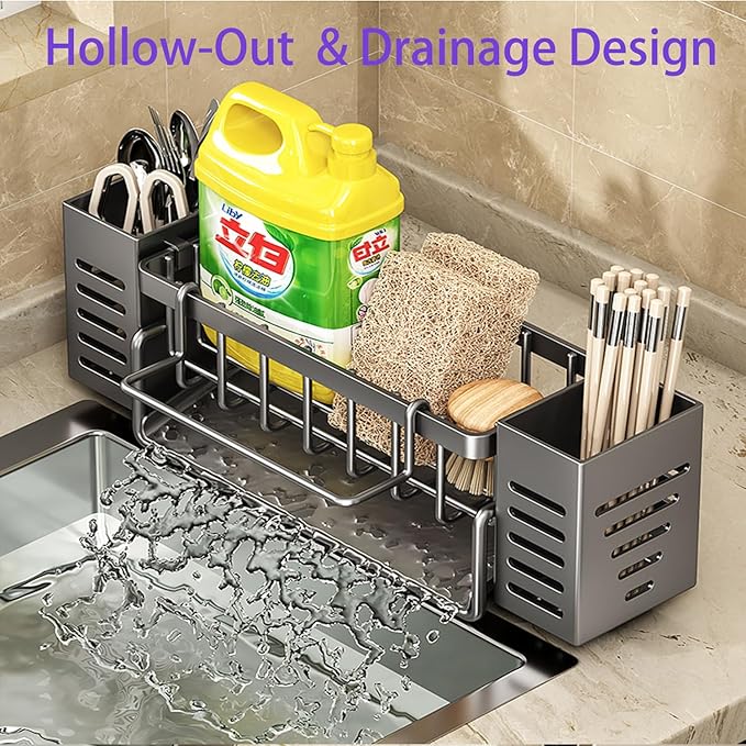 304 Stainless Steel Sponge Holder for Kitchen Sink, Kitchen Sink Organizer ,Sponges Soap Dispenserand Storage Essentials.