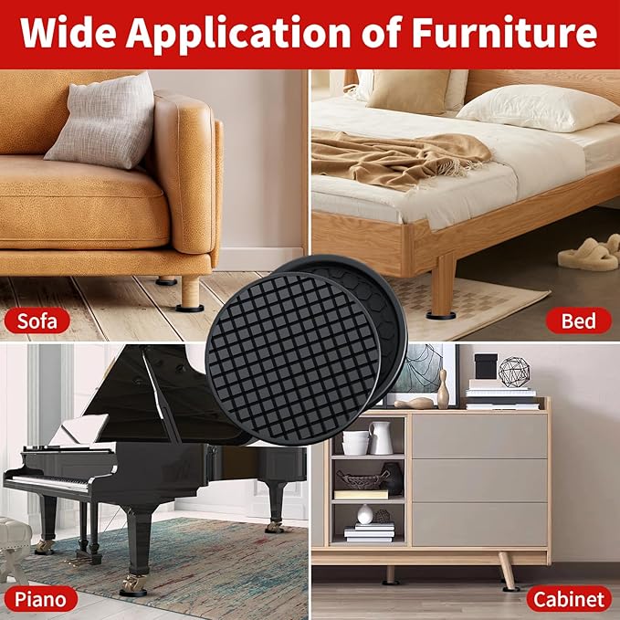 Ezprotekt Non Slip Furniture Pads, 12 Pcs 2" Anti Skid Rubber Furniture Caster Cups, Anti-Slip Furniture Coasters for Hardwood Floors, Anti Slide Floor Protectors for Bed Couch Stoppers (Black)