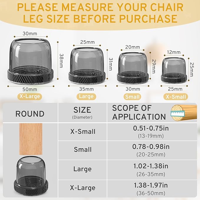 24PCS Round Chair Leg Floor Protectors, Furniture Sliders, Chair Leg Protectors for Hardwood Floors, Non-Slip Felt Furniture Pads, Silicone Cap Covers to Protect Floors, (Fit 1.5" - 2")
