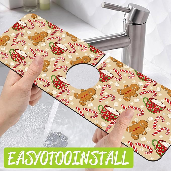 Chrismas Sink Splash Guard Faucet Mat Christmas Absorbent Fast Drying Mat Sink Gadgets Splash Guard Behind Faucet Drip Catcher for Kitchen Bathroom 15.5"X5.5"