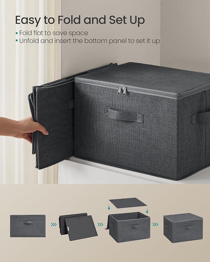 SONGMICS Foldable Storage Organizer Boxes, Set of 6 Storage Basket Bins with Lids, Handles, Clothes Organizer, 15.7 x 11.8 x 9.8 Inches, Non-Woven Fabric, Slate Gray URZB003G02
