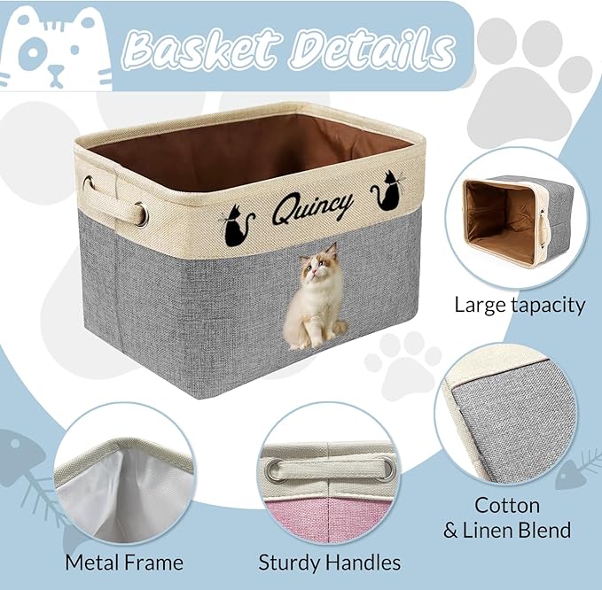 Personalized Dog Toy Basket Custom Pet Toy Box with Name Photo Customized Storage Foldable Organizer Bins for Toys Clothing