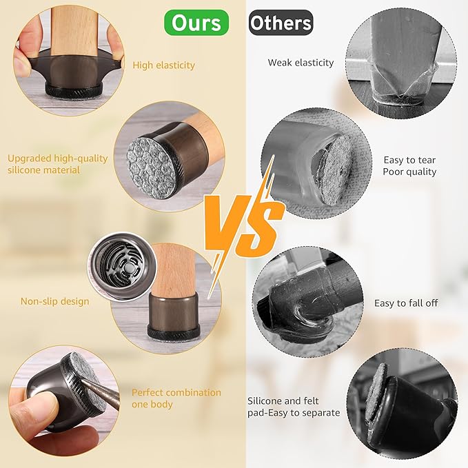 24PCS Round Chair Leg Floor Protectors, Furniture Sliders, Chair Leg Protectors for Hardwood Floors, Non-Slip Felt Furniture Pads, Silicone Cap Covers to Protect Floors, (Fit 1.5" - 2")