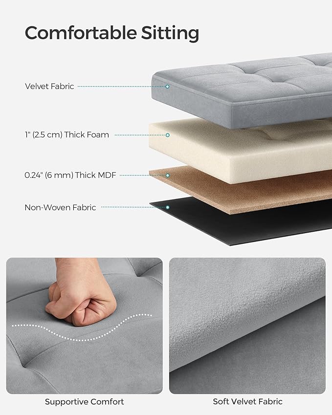 SONGMICS Storage Ottoman, Foldable Small Ottoman Foot Rest, 12.2 x 16.1 Inches Foot Stool, Ottoman with Storage, Load up to 286 lb, for Living Room, Bedroom, Dorm, Dove Gray ULSF200G02