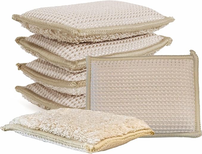 Bamboo Kitchen Sponges Heavy Duty Natural Cleaning Sponges Non-Scratch Dish Sponge for Dishes, Pots and Pans-Beige,6 Pack