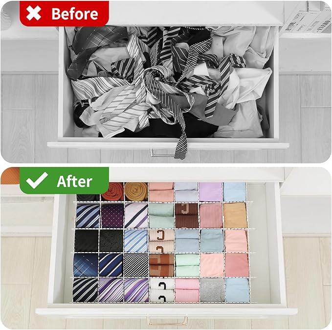 Qozary 42 Pack Adjustable Drawer Organizer Dividers for Socks, Underwear, Makeup, Kitchen, Dresser
