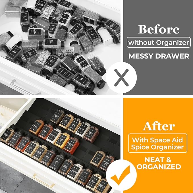 Famhap Spice Drawer Organizer, 24PCS Interlocking Expandable Seasoning Rack Tray Insert for Kitchen Drawers, Spice Rack Drawer for Spice Jars