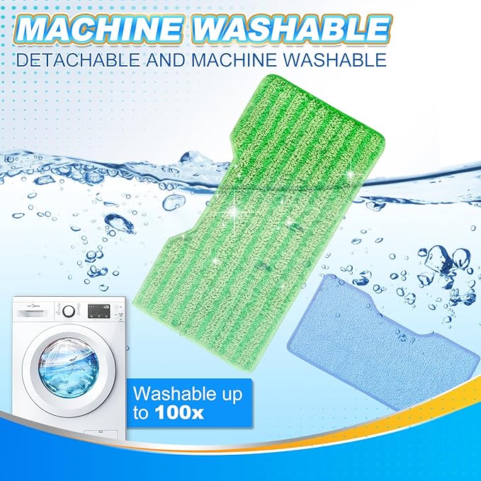 KEEPOW Reusable Microfiber Mop Pads Refills Compatible with Shark VACMOP VM252 VM200 VM401 VM180 VM252GN VC205 VM250 VM190 VM200P12, Upgraded Dirt Chamber for Hard Floor, Blue & Green, 1+1+1+1 Pack