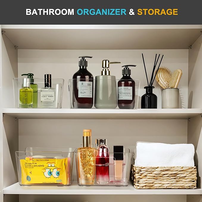 12 Pack Plastic Storage Bins, Pantry Organizers and Storage Container, Multi-Use Organizer Bins for Kitchen, Office, Fridge, Freezer, Cabinet and Shelf Organization