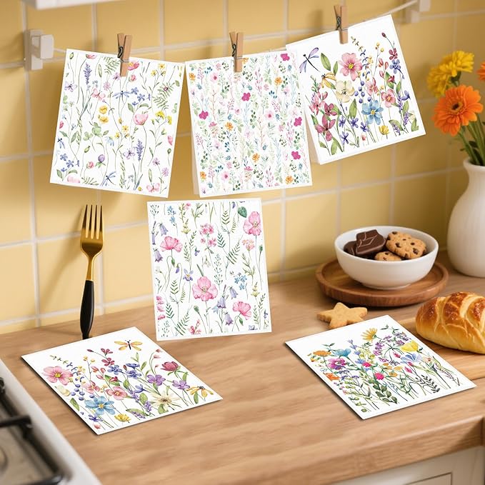 Swedish Dishcloths for Kitchen, 6PCS Wildflower Cellulose Sponge Reusable Paper Towels Washable, Flower Absorbent Fast Drying Swedish Dish Cloth for Home Cleaning