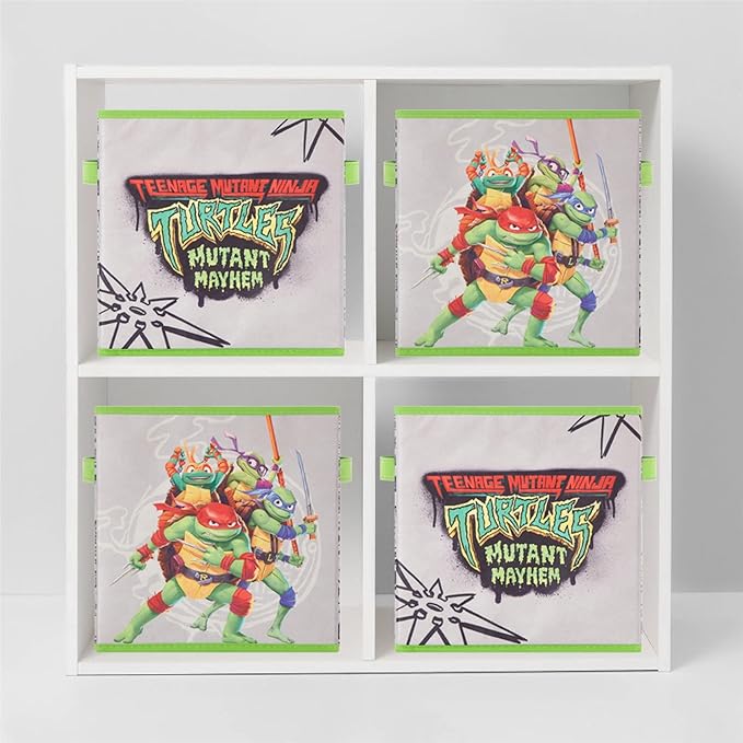 Teenage Mutant Ninja Turtles: Mutant Mayhem Storage Cubes – Set of 2 Collapsible Fabric Bins, 10x10 Inch - Kids Toy Organizer Baskets for Bedroom, Playroom, Closet – TMNT Room Decor