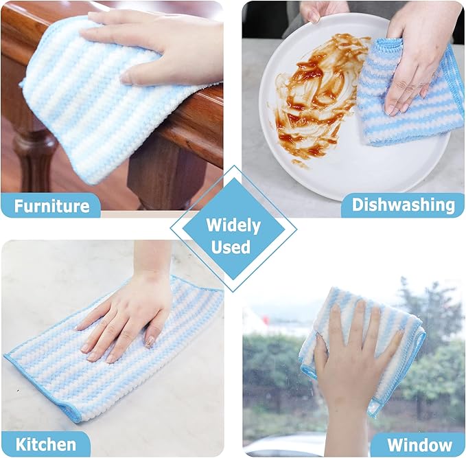 Choicy Microfiber Cleaning Cloth Absorbent Kitchen Towels Dish Cloths Washable 10 Pack 12×12in Reusable Cleaning Rags for Car Gardens Kitchen Hand Glass Windows Mirrors No Odor