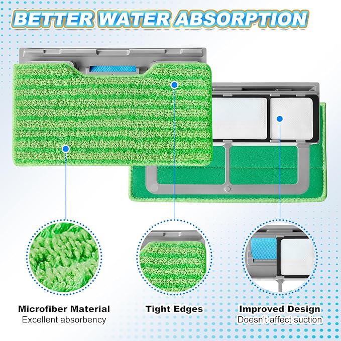 KEEPOW Washable & Reusable Mop Pads Compatible with Shark VACMOP VM252 VM200 VM401 VM180 VM252GN VC205 VM250 Cordless Vacuum Hard Floor Mop, Compatible with VACMOP Pads, Green, 4+2+1 Pack