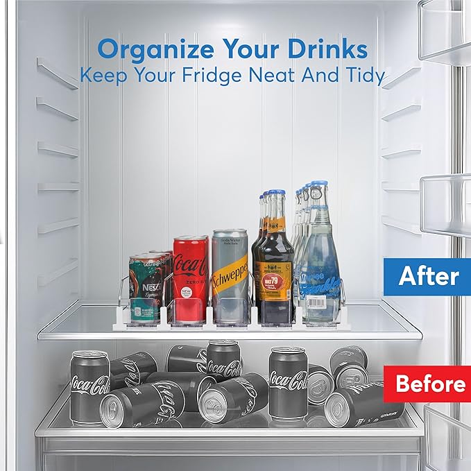 Dwella Drink Organizer for Fridge – 6-Tier Can Dispenser for Fridge, Self-Pushing Drink Dispenser Fridge, Adjustable Width Fridge Cans Organizer, Durable Soda Drink Organizers for Refrigerator