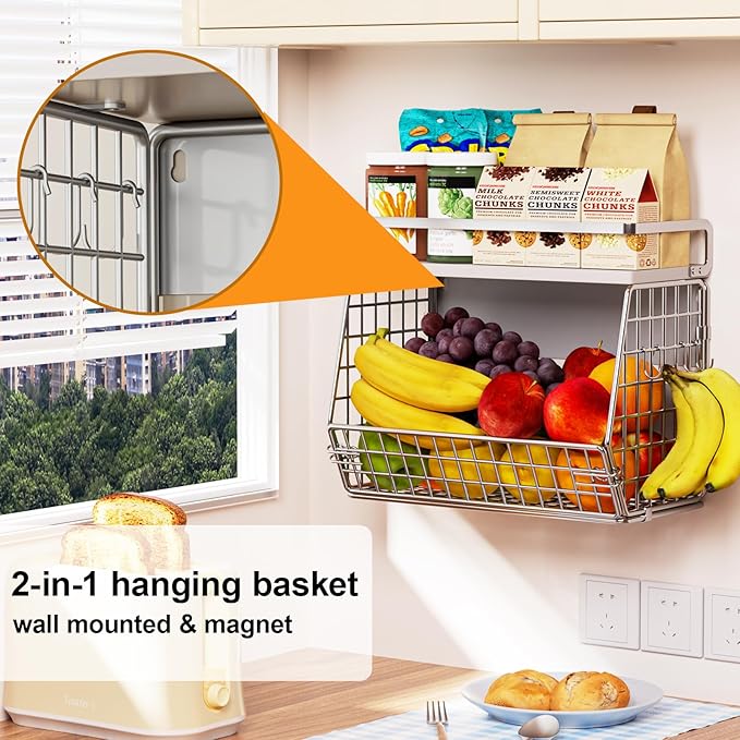 Magnetic Shelf for Fridge,Onion and Potato Spice Snacks Fruit and Vegetable Storage and Organizer,Hanging Wire Basket for Pantry,Kitchen Counter,RV and Laundry
