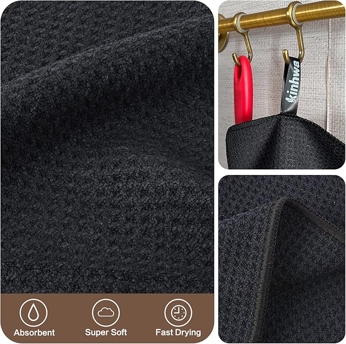KinHwa Kitchen Washcloths for Dishes Absorbent Microfiber Dish Cloths Quick Dry Dish Rags with Poly Scour Scrub Side Ideal for Kitchen Cleaning (Dark-Black, 9inchx9inch 9 Pack)