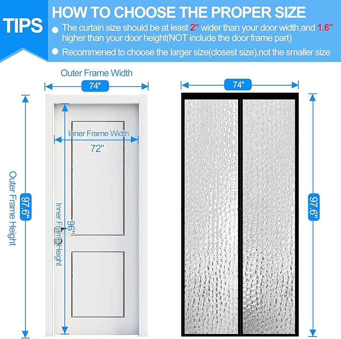 RELIANCER Magnetic Thermal Insulated Door Curtain,Waterproof EVA Door Cover,Fit Doors Size Up to 72"x96",Temperature Protection Insulated Doorway Curtain Partition,Patio Self-Closing Doors Net Screen