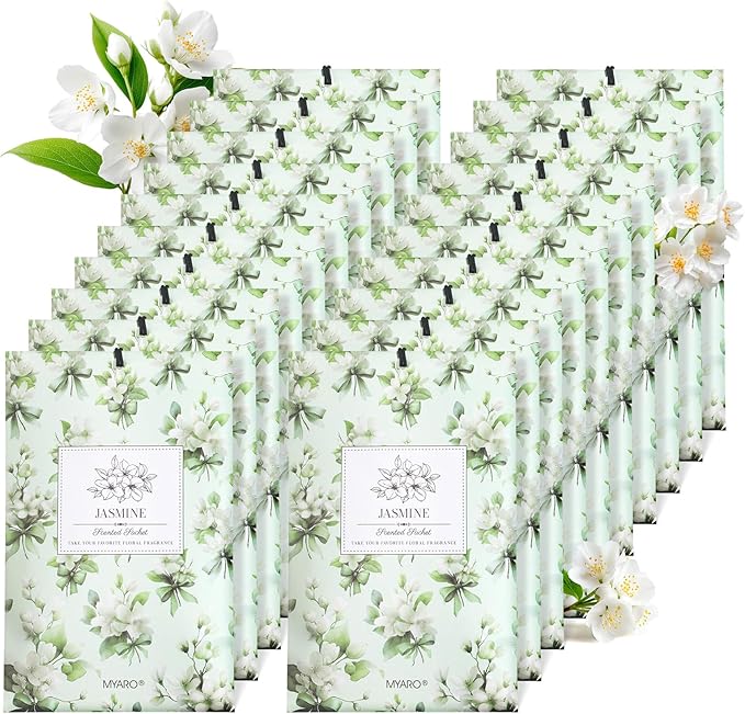 MYARO 20 Packs Jasmine Scent Sachet Air Freshener for Home Car Closet Drawer Shoe Odor Eliminator Long Lasting Deodorizer