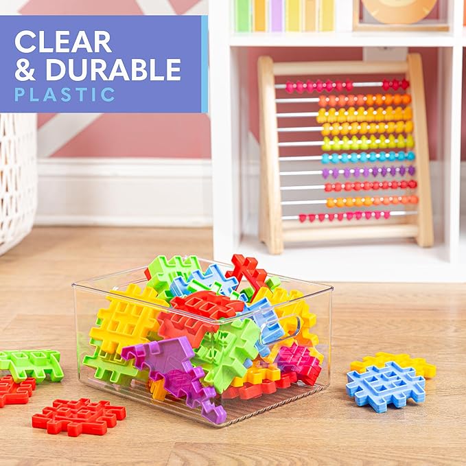 primebox 4 Pack Clear Plastic Organizer Bins with Handles for Home Organization. Storage Containers for Organizing Fridge, Freezer, Cabinet. Pantry, Great for Kitchen, Garage, Laundry Room. 10"x8"x5"