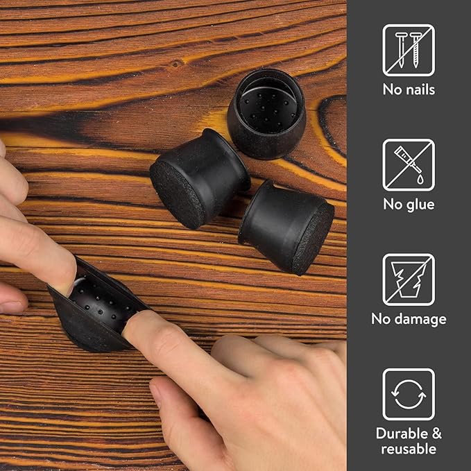 Aneaseit Chair Leg Floor Protectors - 8 pcs Black - Felt Bottom Silicone Pads for Hardwood Floors & Furniture Feet - Rubber Caps for Chairs - X-Large