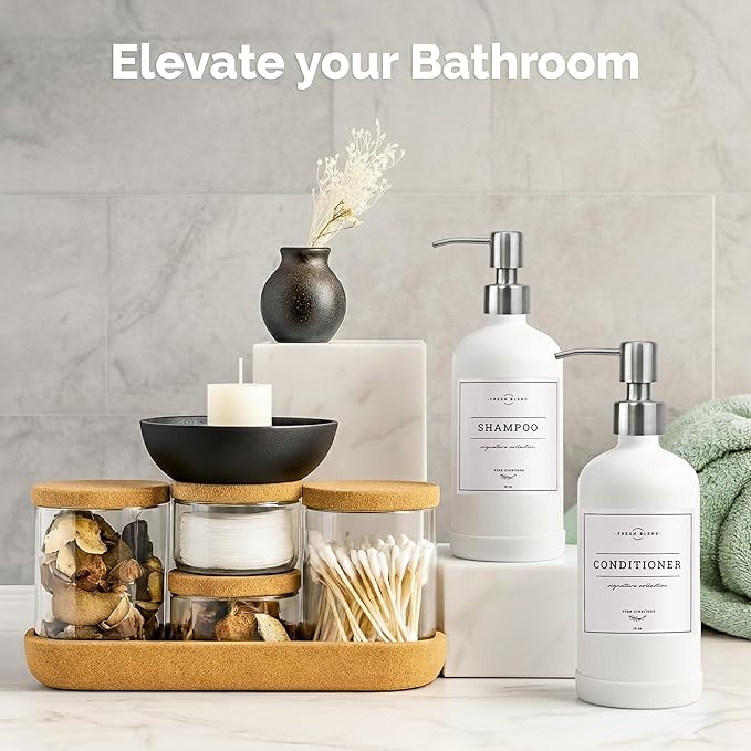 Vine Creations White Glass Soap Dispenser, 2 Pack Kitchen Soap Dispenser Set with Stainless Steel Pump, 16 oz Dish Soap and Hand Soap Dispensers for Bathroom with Waterproof Labels