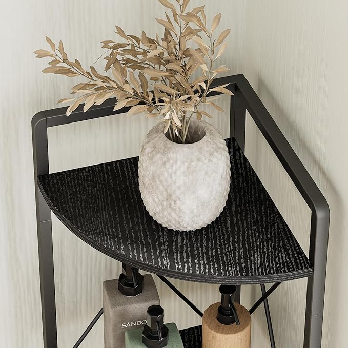 6 Tier Corner Shelf Stand, 78" H Tall Industrial Corner Bookshelf for Living Room Decor, Metal Corner Shelf, Plant Stand Display Shelf for Bedroom, Bathroom, Small Space, Black