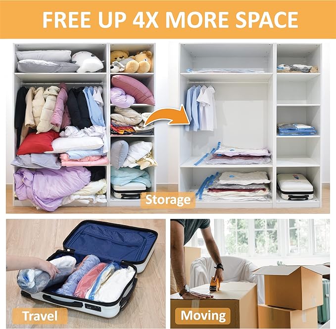 Cozy Essential 10 Jumbo Vacuum Storage Bags, Space Saver Bags Compression Storage Bags for Comforters and Blankets, Pillow, Bedding, Vacuum Sealer Bags for Clothes Storage