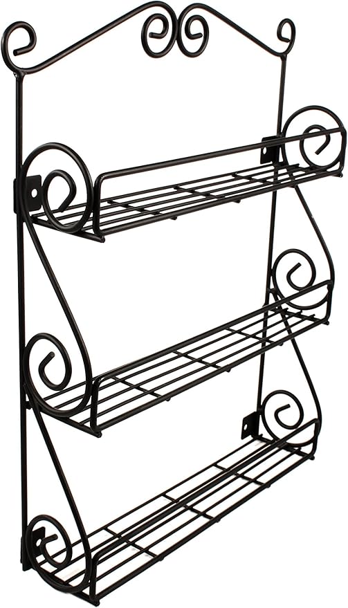 Spectrum Diversified Scroll Wall-Mounted Traditional Spice Rack Organizer for Cabinet & Kitchen, 3-Tier, Beauty & Nail Polish, 43710