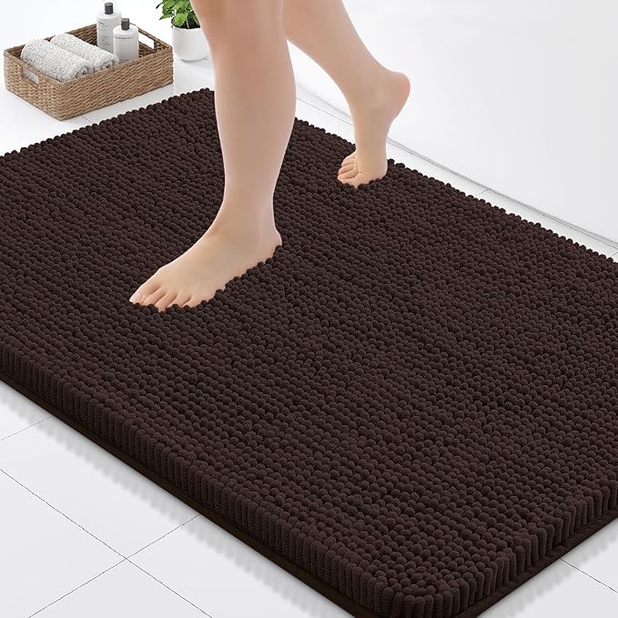 Arotive Bathroom Toilet Rugs U Shaped 24x24, Extra Soft Absorbent Shaggy Chenille Contour Bath Rugs for Toilet, Machine Washable Non-Slip Contoured Bath Mats, Brown