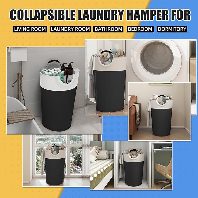 125L Laundry Basket, Collapsible Laundry Hamper with Padded Handles, Waterproof Laundry Bag, Tall Clothes Hamper Stand Up Well, Foldable Laundry Baskets for Easy Storage(Grey)