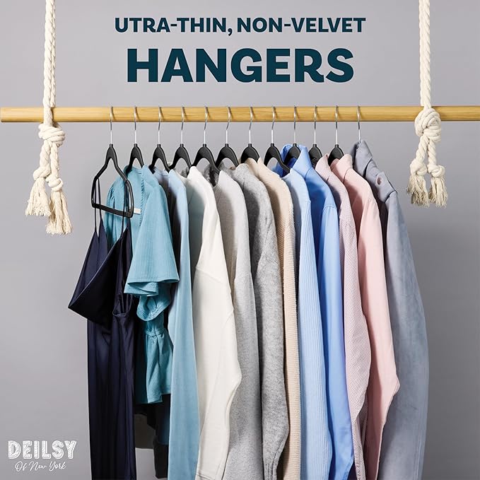 DEILSY™ Clothes Hangers Plastic Hangers - Durable Non-Velvet Plastic Hangers - Slim Hangers, Classic Shirt and Pant Hangers Black Plastic Hangers for Everyday Use Plastic Hangers 20 Pack